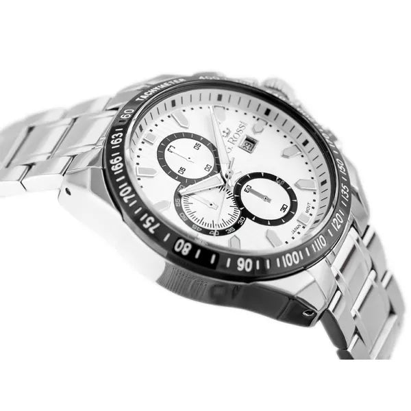 G. Rossi férfi karóra, ezüst, 43 mm, MIYOTA kvarc, fém szíj, dátum