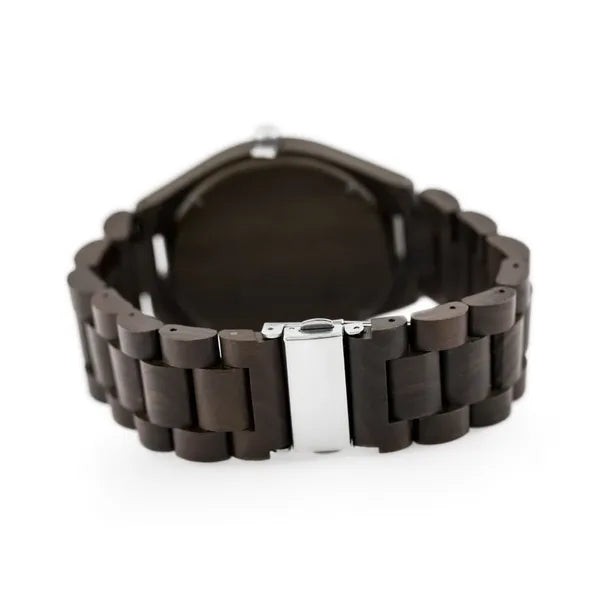 Férfi fa karóra, fa tok és szíj, kvarc, WR30, ásványüveg, bézs számlap, 46 mm