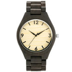 Férfi fa karóra, fa tok és szíj, kvarc, WR30, ásványüveg, bézs számlap, 46 mm