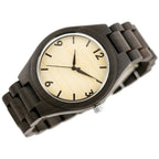 Férfi fa karóra, fa tok és szíj, kvarc, WR30, ásványüveg, bézs számlap, 46 mm