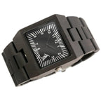 BOBO BIRD férfi fa karóra, fekete számlap, téglalap tok, 46×53 mm, kvarc