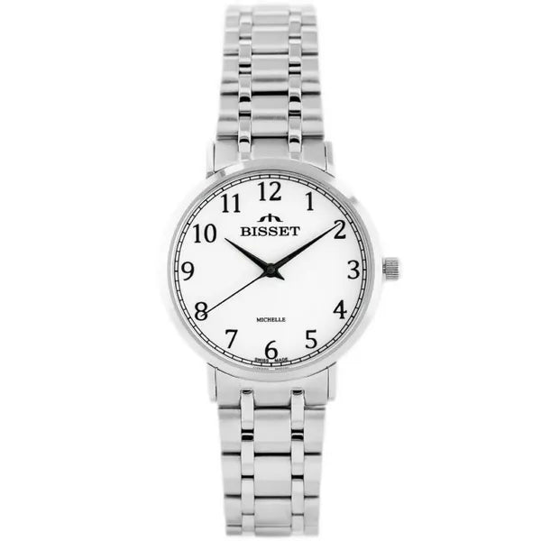 Bisset BSBE70 női karóra, nemesacél, ezüst, fehér számlap, 32 mm, 3 ATM