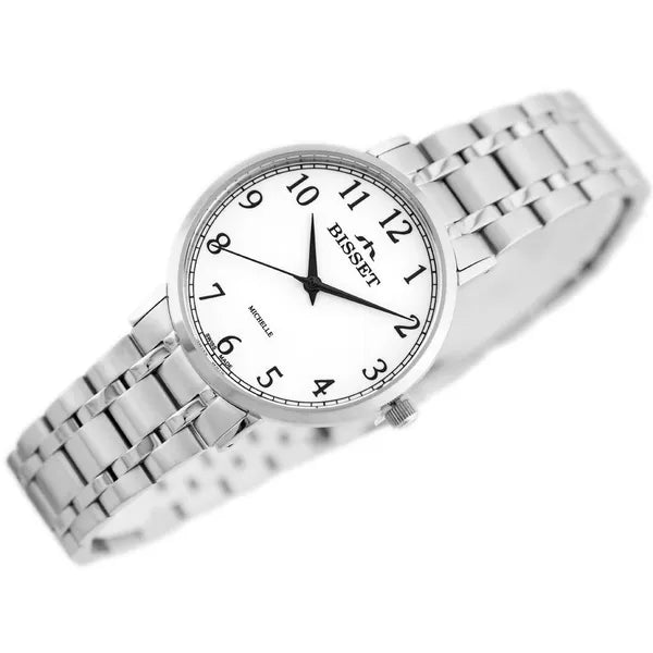 Bisset BSBE70 női karóra, nemesacél, ezüst, fehér számlap, 32 mm, 3 ATM