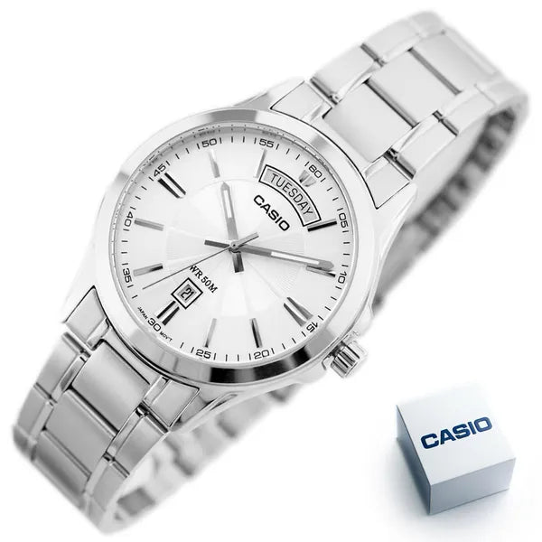 Casio MTP-1381D-7AVDF férfi karóra, ezüst, 40 mm, kvarc, WR50, nemesacél