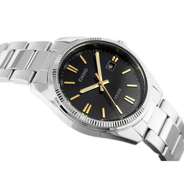 Casio férfi karóra MTP-1302D-1A2, acél szíj, fekete számlap, 38 mm, WR50