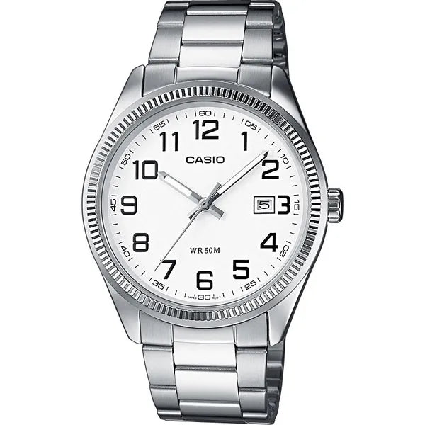 Casio férfi karóra MTP-1302PD-7B, kvarc, acél szíj, 38 mm, fehér számlap, WR50