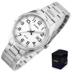 Casio férfi karóra MTP-1302PD-7B, kvarc, acél szíj, 38 mm, fehér számlap, WR50