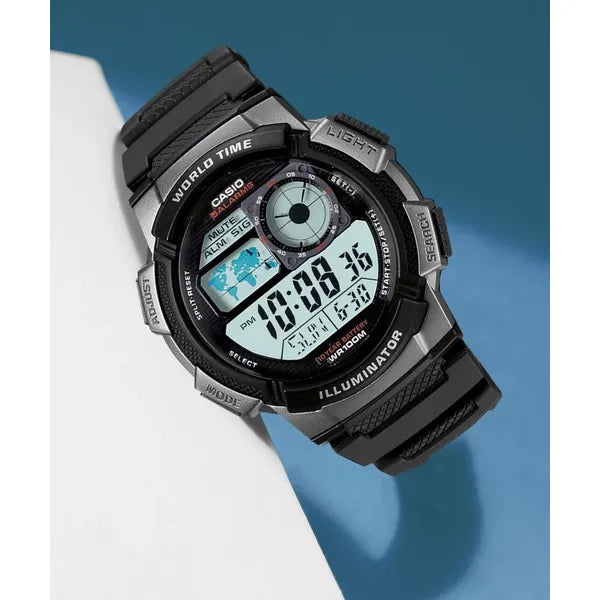 Casio AE-1000W-1BV férfi digitális karóra, világidő, WR100, fekete, doboz
