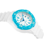 Casio LRW-200H-2BV női karóra, WR100, fehér szíj, kék tok, 33 mm + díszdoboz