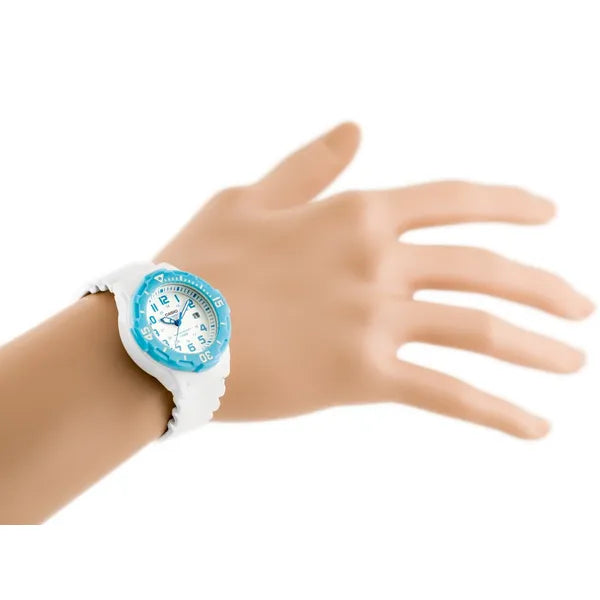 Casio LRW-200H-2BV női karóra, WR100, fehér szíj, kék tok, 33 mm + díszdoboz