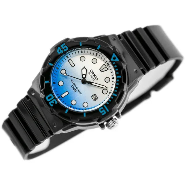 Casio LRW-200H-2EV női/lányka karóra, fekete szíj, kék-fehér számlap, WR100