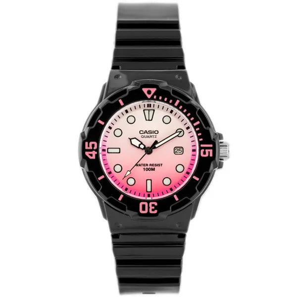 Casio LRW-200H-4EV női karóra, fekete műanyag szíj, rózsaszín számlap, WR100