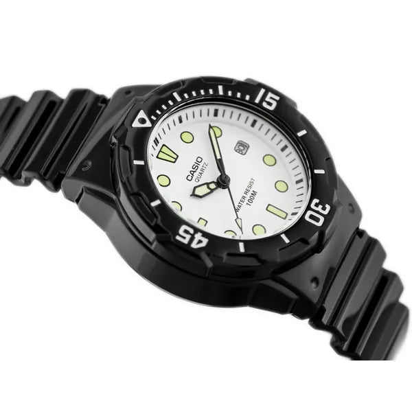Casio LRW-200H-7E1V női karóra, WR100, fekete szíj, fehér számlap, díszdoboz