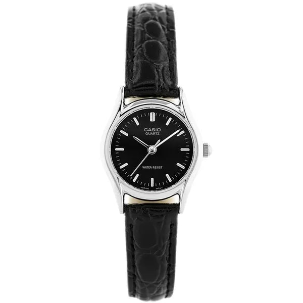 Casio LTP-1094E-1ARDF női karóra, fekete számlap, bőrszíj, WR30 + díszdoboz