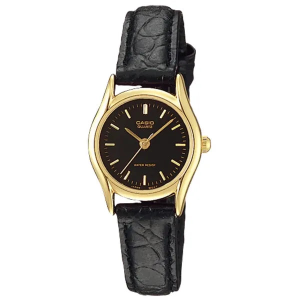 Casio LTP-1094Q-1ARDF női karóra, arany tok, fekete bőrszíj, kvarc, WR30, 23 mm