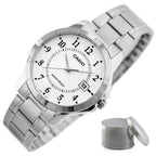 Casio férfi karóra MTP-V004D-7B, acél szíj, fehér számlap, dátum, WR30