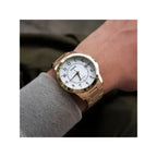 Casio MTP-V004G-7B férfi karóra, arany nemesacél, fehér számlap, dátum, WR30