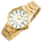 Casio MTP-V004G-7B férfi karóra, arany nemesacél, fehér számlap, dátum, WR30