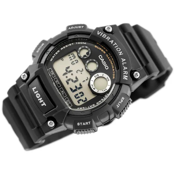 Casio W-735H-1AV férfi digitális karóra, WR100, rezgő riasztás, fekete, LED