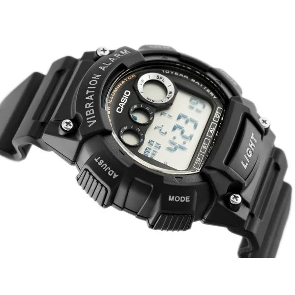 Casio W-735H-1AV férfi digitális karóra, WR100, rezgő riasztás, fekete, LED