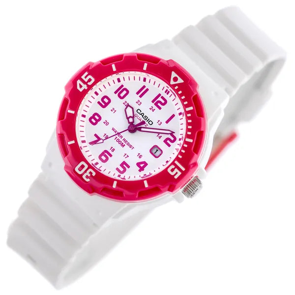 Casio női karóra LRW-200H-4BV, 100M, dátum, fehér szíj, rózsaszín tok