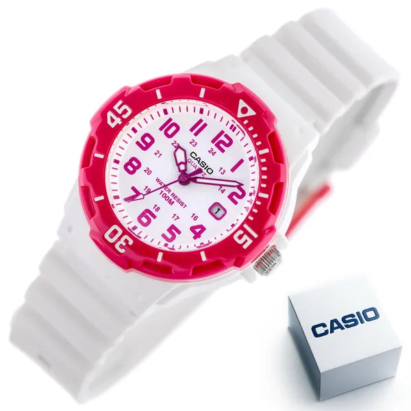 Casio női karóra LRW-200H-4BV, 100M, dátum, fehér szíj, rózsaszín tok