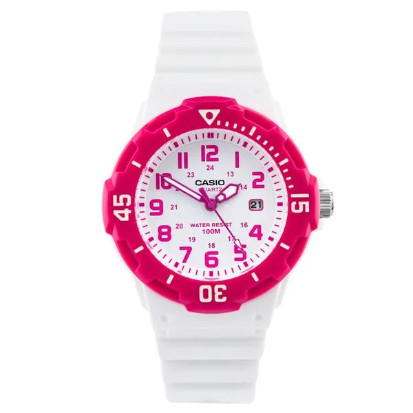Casio női karóra LRW-200H-4BV, 100M, dátum, fehér szíj, rózsaszín tok