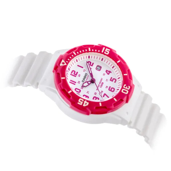 Casio női karóra LRW-200H-4BV, 100M, dátum, fehér szíj, rózsaszín tok