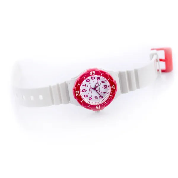 Casio női karóra LRW-200H-4BV, 100M, dátum, fehér szíj, rózsaszín tok